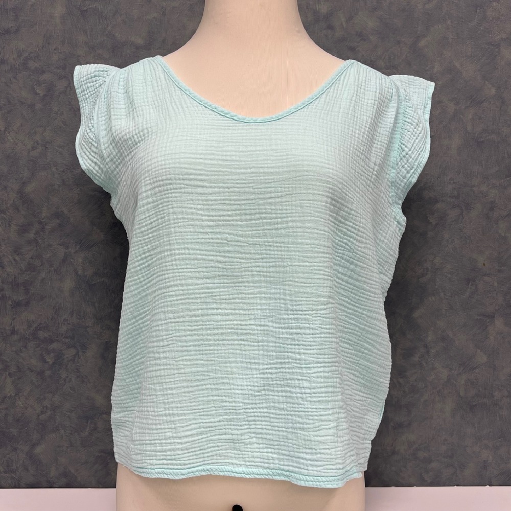 Island Shores Gauze‎ Top Ruffle Sleeve Casual Blouse Lightweight Women's L